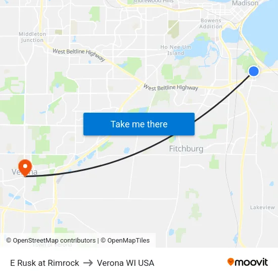 E Rusk at Rimrock to Verona WI USA map