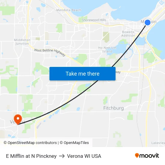 E Mifflin at N Pinckney to Verona WI USA map