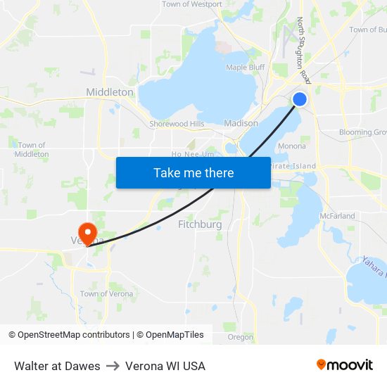 Walter at Dawes to Verona WI USA map