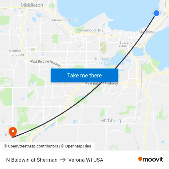 N Baldwin at Sherman to Verona WI USA map
