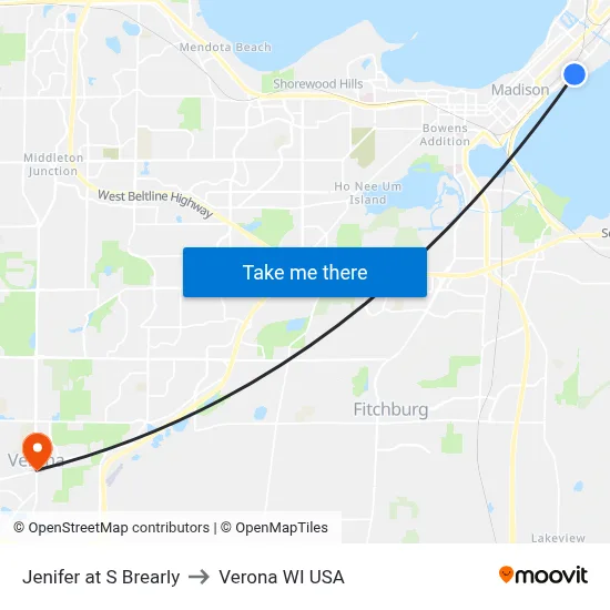 Jenifer at S Brearly to Verona WI USA map