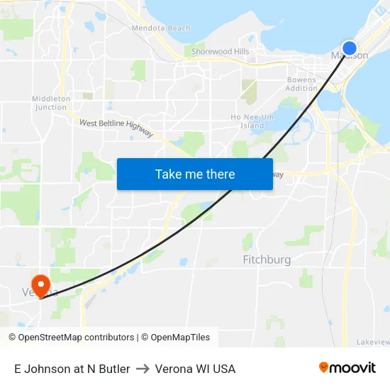 E Johnson at N Butler to Verona WI USA map
