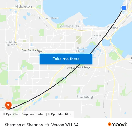 Sherman at Sherman to Verona WI USA map