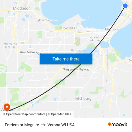 Fordem at Mcguire to Verona WI USA map