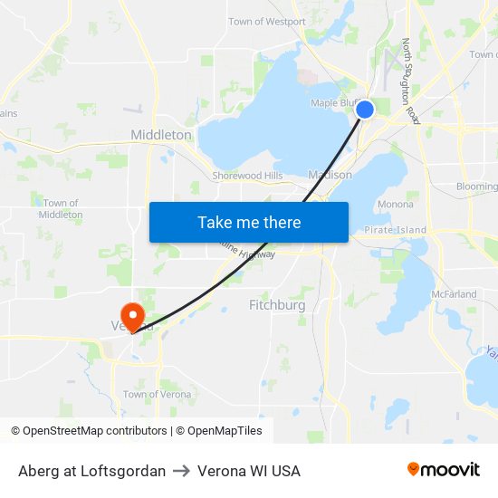 Aberg at Loftsgordan to Verona WI USA map