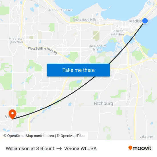 Williamson at S Blount to Verona WI USA map