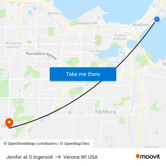 Jenifer at S Ingersoll to Verona WI USA map