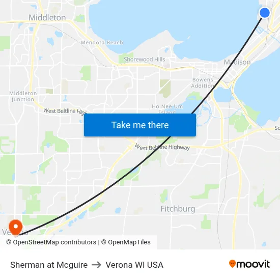 Sherman at Mcguire to Verona WI USA map