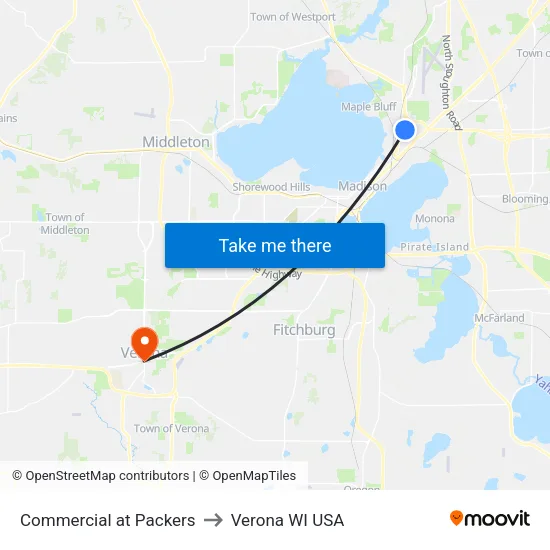 Commercial at Packers to Verona WI USA map
