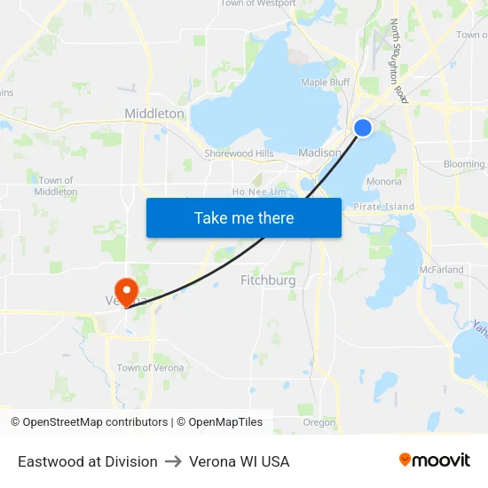 Eastwood at Division to Verona WI USA map