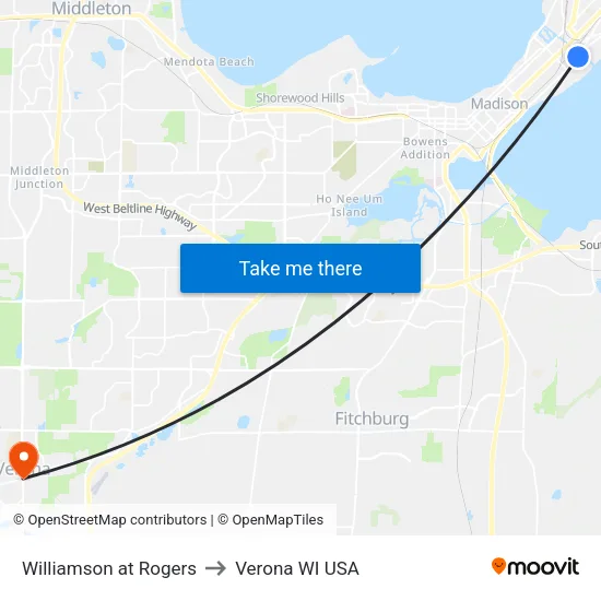 Williamson at Rogers to Verona WI USA map