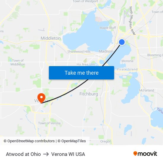 Atwood at Ohio to Verona WI USA map