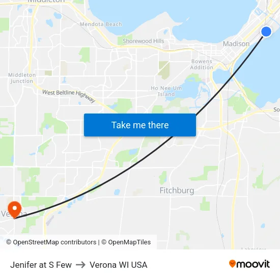 Jenifer at S Few to Verona WI USA map