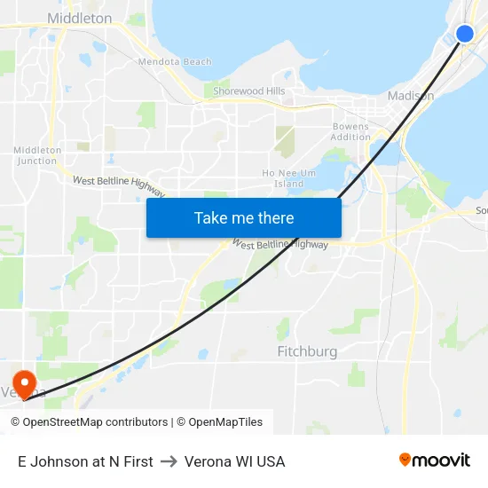 E Johnson at N First to Verona WI USA map