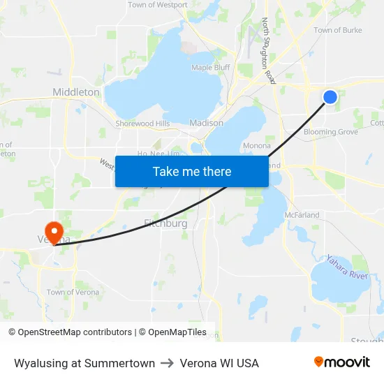 Wyalusing at Summertown to Verona WI USA map