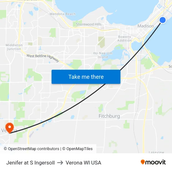 Jenifer at S Ingersoll to Verona WI USA map