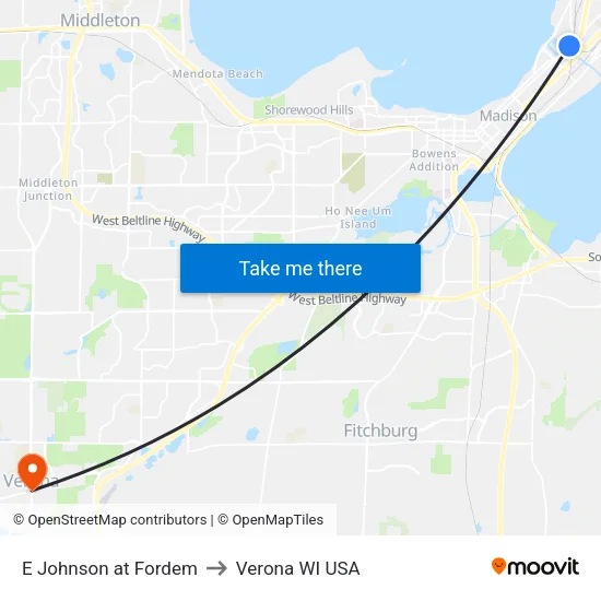 E Johnson at Fordem to Verona WI USA map