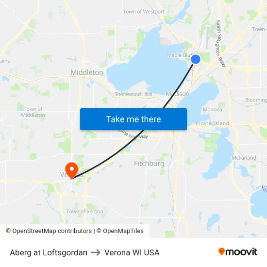 Aberg at Loftsgordan to Verona WI USA map