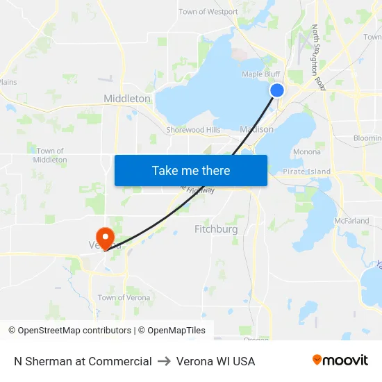 N Sherman at Commercial to Verona WI USA map