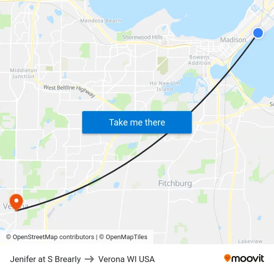 Jenifer at S Brearly to Verona WI USA map