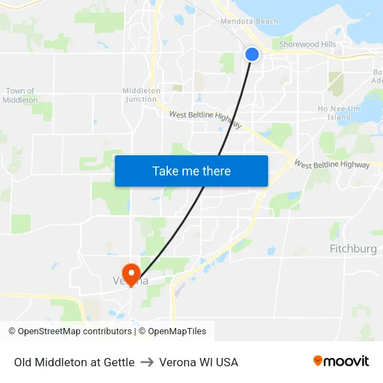 Old Middleton at Gettle to Verona WI USA map