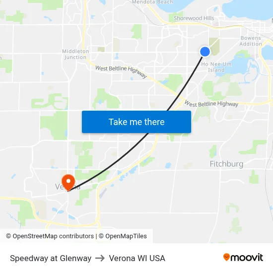 Speedway at Glenway to Verona WI USA map