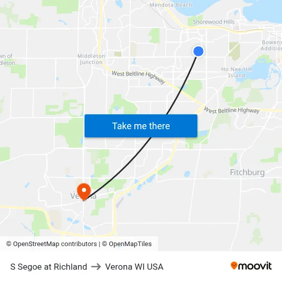 S Segoe at Richland to Verona WI USA map