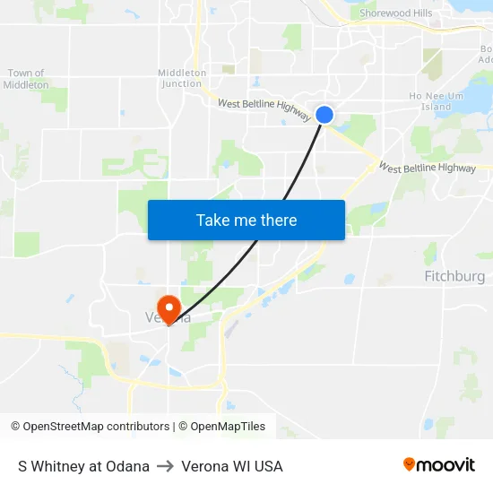 S Whitney at Odana to Verona WI USA map