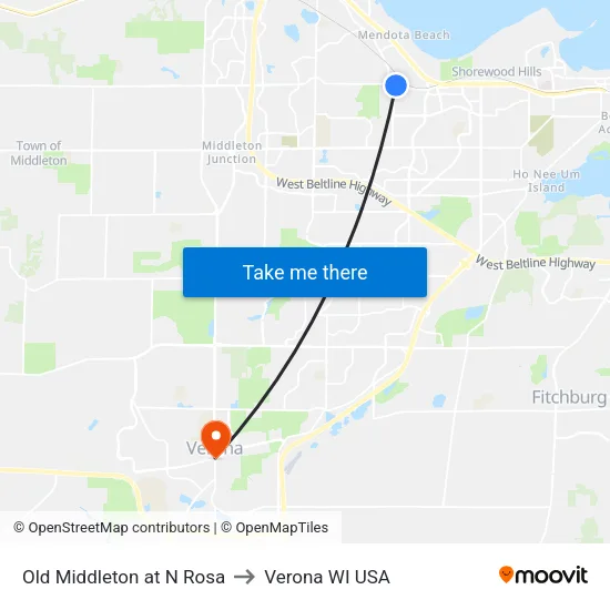 Old Middleton at N Rosa to Verona WI USA map