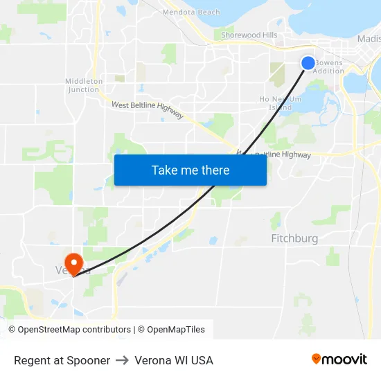 Regent at Spooner to Verona WI USA map