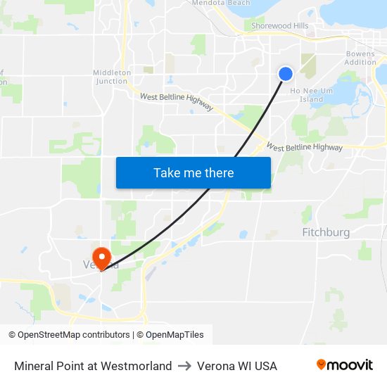 Mineral Point at Westmorland to Verona WI USA map