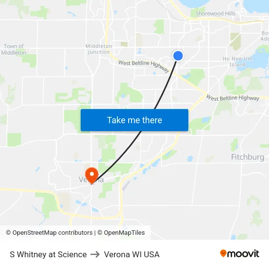 S Whitney at Science to Verona WI USA map