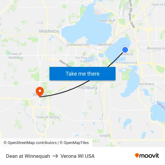 Dean at Winnequah to Verona WI USA map