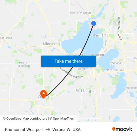 Knutson at Westport to Verona WI USA map