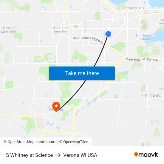 S Whitney at Science to Verona WI USA map