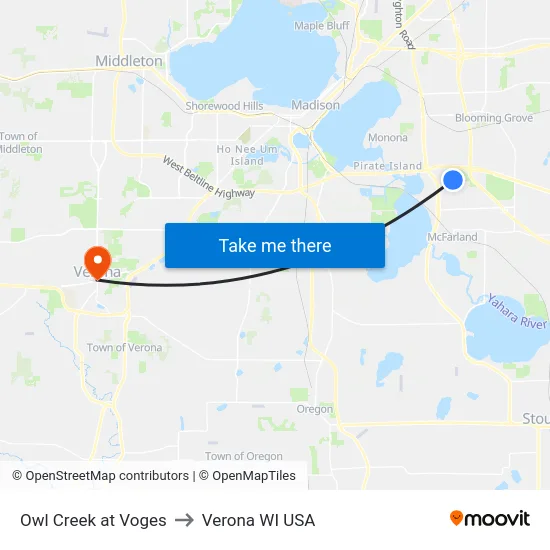 Owl Creek at Voges to Verona WI USA map
