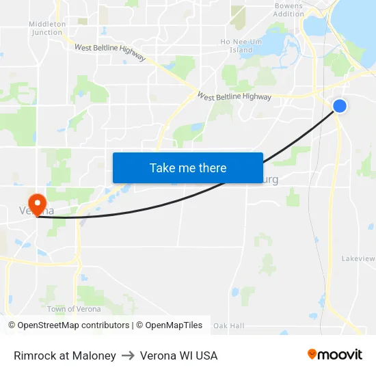 Rimrock at Maloney to Verona WI USA map
