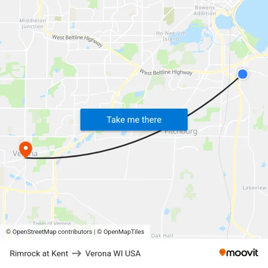 Rimrock at Kent to Verona WI USA map