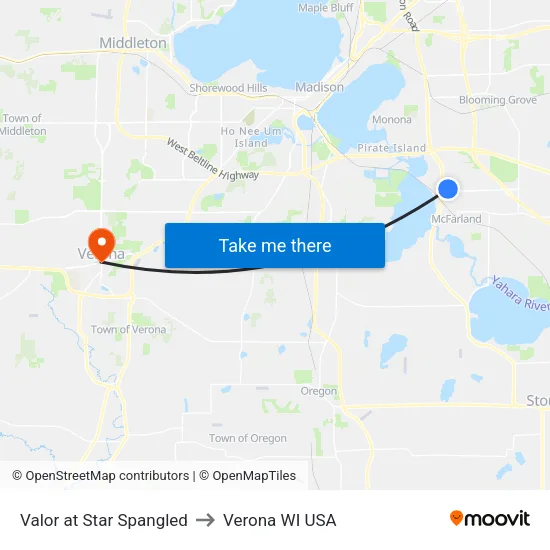 Valor at Star Spangled to Verona WI USA map