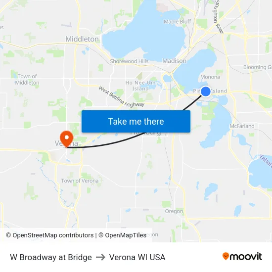 W Broadway at Bridge to Verona WI USA map