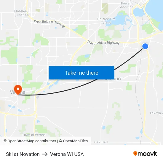 Ski at Novation to Verona WI USA map
