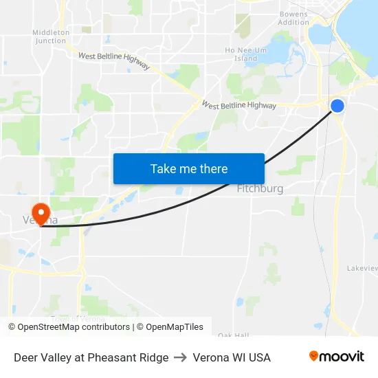 Deer Valley at Pheasant Ridge to Verona WI USA map