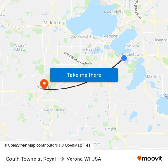 South Towne at Royal to Verona WI USA map