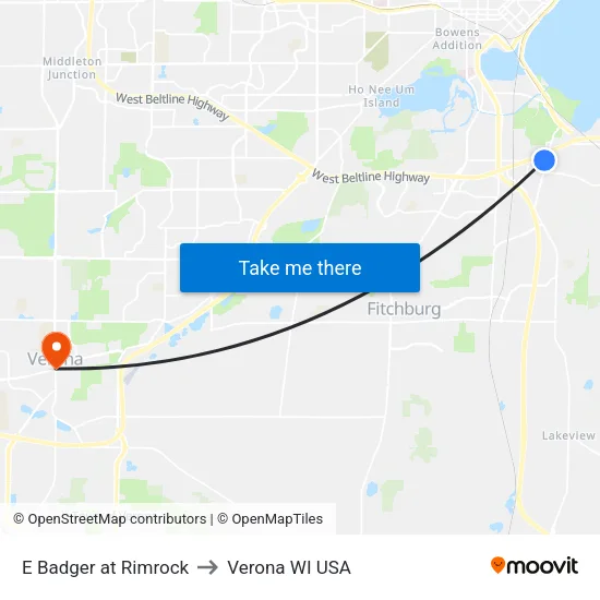 E Badger at Rimrock to Verona WI USA map