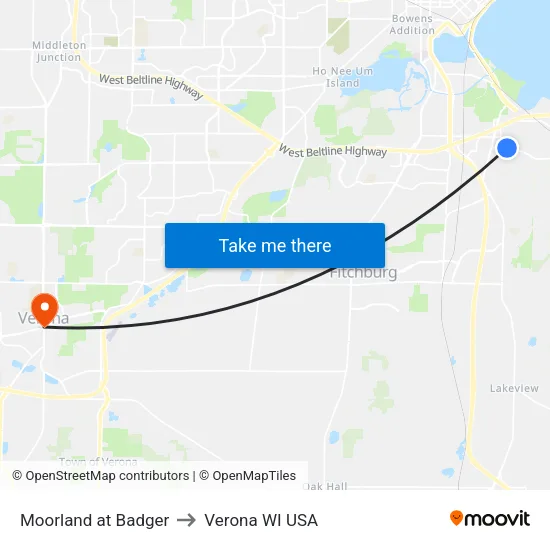 Moorland at Badger to Verona WI USA map