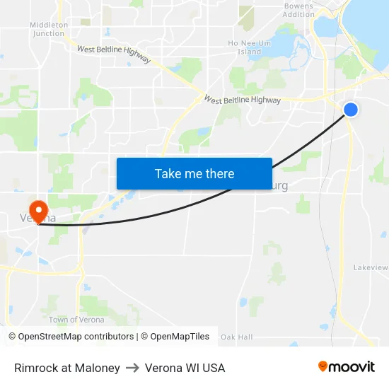 Rimrock at Maloney to Verona WI USA map
