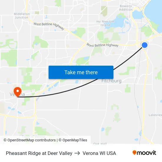 Pheasant Ridge at Deer Valley to Verona WI USA map
