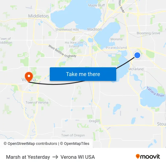 Marsh at Yesterday to Verona WI USA map