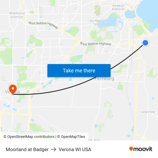 Moorland at Badger to Verona WI USA map