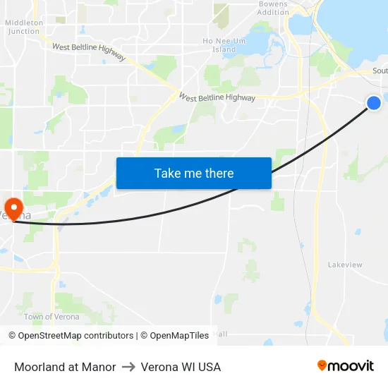Moorland at Manor to Verona WI USA map